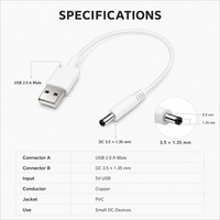 Cordon d'alimentation USB 2.0 mâle 3.5x1.35mm, prise en cuivre 3.5mm, adaptateur d'alimentation 5V DC, câble de chargeur, 0.02kg, nouveau