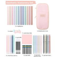 Ensemble combiné de stylos gel, surligneurs et pochettes à crayons en plastique grande capacité, couleurs macaron, pour journalisation, étudiants et peinture