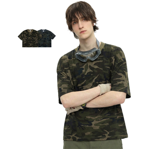 T-shirt da uomo mimetica oversize con logo personalizzato, vestibilità ampia, spalle scese, taglio cropped, stile hip hop, OEM - Product Image 3