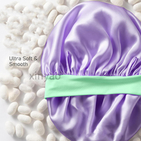 Bonnet de nuit en satin de soie réglable avec logo personnalisé, bande de fixation luxueuse, longue queue, double couche, pour femmes, soin des cheveux