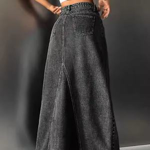 กระโปรงยีนส์คุณภาพสูงแบบ OEM สั่งทำพิเศษ สไตล์วินเทจลำลองสำหรับผู้หญิง ผ้าฝ้าย 100% ล้างสีแบบแอซิด ทำสีซีดแบบ Distressed - Product Image 4