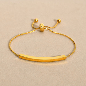 Minimalist Stainless Steel Hammered Round Chain Bracelet Blank Curved Bar Adjustable Custom <b>Engravable</b> Personalized Jewelry - Product Image 3