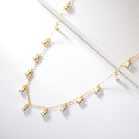 Collar de Plata de Ley 925 con Circonita Rectangular Dorada para Mujer