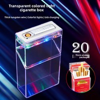 Boîte à cigarettes à lumière LED colorée pour hommes, boîte à cigarettes transparente à lumière LED colorée USB, étui à cigarettes