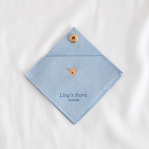 Sac à bijoux en microfibre douce avec logo personnalisé en relief, pochette d'emballage pour bracelet, collier, bague avec bouton pression, vente chaude - Product Image 5