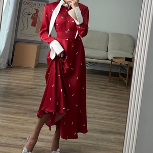 Vestidos Elegantes de Satén Estampado para Mujer, de Manga Larga, que Definen la Cintura, a la Moda - Product Image 3