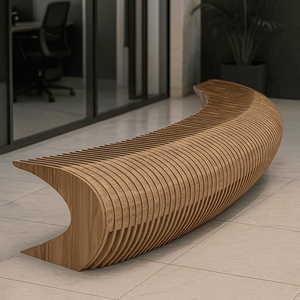 Panca Lunga Parametrica Personalizzabile in Legno Massello, Sedia Parametrica in Legno Tagliato, Arredamento per Interni ed Esterni - Product Image 5