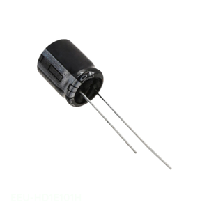 Condensador de Canal de Fabricante, Aluminio, 100uF, 20%, 25V, Radial, de Montaje a Través de Orificio, EEU-HD1E101H, 100 uF - Product Image 1