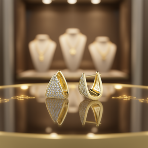 Orecchini a Cerchio E4194 in Oro 18K Massiccio con Diamanti Taglio Brillante Rotondo, Design Geometrico di Lusso per Uso Quotidiano Femminile - Product Image 2