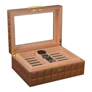 Volenx Factory Wholesale Pu Leather Cedar Humidor Cases Travel Leather Brown Color Cigar Case