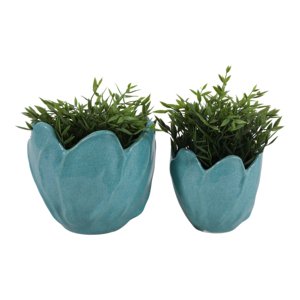 Vasi in Ceramica a Forma di Fiore, Colore Turchese, per Uso Interno ed Esterno, Moderni Contenitori Decorativi in Gres per Piante da Giardino - Product Image 2
