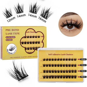 Extensión de pestañas autoadhesiva prepegada hecha a mano 12mm-16mm Prensa esponjosa en pestañas 48 racimos Pestañas postizas segmentadas naturales - Product Image 3