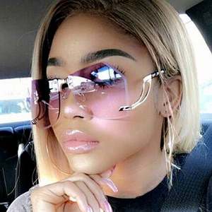 Lunettes de soleil surdimensionnées pour femmes, avec logo personnalisé, nouvelle mode rétro, monture en alliage sans bordure, irrégulières, UV400 - Product Image 2