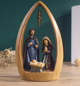 Crèche artisanale Art Déco gravée Sainte Famille - Figurines en résine Joseph/Marie/Jésus ignifuges pour décoration d'autel d'église - Product Image 4