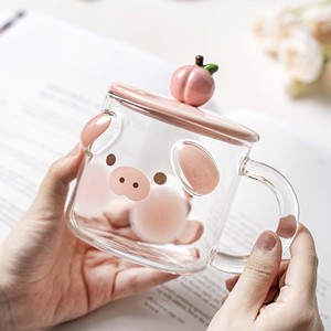 Heißes hochwertiges tier-Süßiges Glasbecher Borosilikat Kaffee Milch Trinkbecher Glas runder Glas-Wasserbecher mit Deckel und Strohhalm - Product Image 5