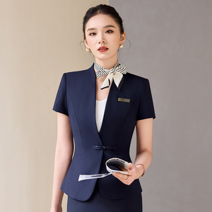 Women's Short Sleeve Suit Skirt Set Polyester Slim Fit Workwear For Beauty Salon Teahouse Massage Parlor Summer 2026 - Product Image 4
