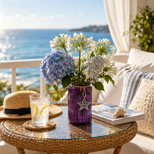 Vase en verre cylindrique côtelé avec ornement étoile et <span class=keywords><strong>ficelle</strong></span> pour la décoration de Noël et les centres de table de mariage – Vente en gros - Product Image 2