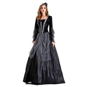 Costume da Strega Spaventosa per Halloween, Abito da Ballo in Pizzo Nero e Grigio per Ragazza Nobildonna, Outfit per Spettacoli Teatrali - Product Image 1