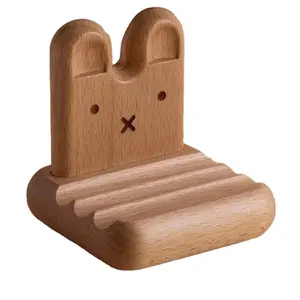 Rắn sồi bằng gỗ thỏ điện thoại đứng trong handmade cho bàn