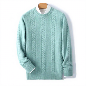 เสื้อสเวตเตอร์คอกลมถักสีน้ำเงินสำหรับผู้ชาย แขนยาว สีพื้น ผ้าวูล ทรงปกติ รุ่นฤดูใบไม้ร่วง 2027 - Product Image 2