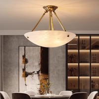 Lustre Européen de Luxe en Cuivre Pur avec Dôme en Albâtre Naturel Espagnol, Luminaire de Plafond en Marbre pour Hall d'Entrée, Chambre et Salle à Manger