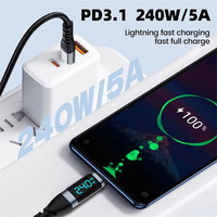 240W Pantalla digital Tipo C a Tipo C Cable de carga rápida USB C Cable de datos para teléfono 15 16 Samsung Xiaomi Tablet