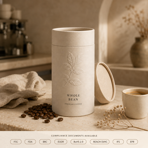 Emballage personnalisé en tube de papier de qualité alimentaire |   Boîte cylindrique en carton kraft FSC pour café, thé, poudre, complément alimentaire, OEM, biodégradable - Product Image 1