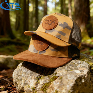 Cappello Trucker Unisex Estivo in Rete Camouflage Leopardata, Personalizzabile con Ricamo Completo, Traspirante, Impermeabile, Sportivo a 6 Pannelli con Fibbia in Rame Dorato - Product Image 1