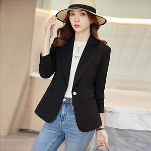 Off White Long Sleeve Blazer For Women Slim Fit Solid Color Polyester Worsted Casual Suit Jacket Autumn 2023 - Product Image 3