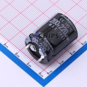 200MXC220MEFCSN20X25 Snap-in Aluminum Electrolytic Capacitor Through hole Component THT,D20xL25mm 220uF 20% 200V 10mm - Product Image 1
