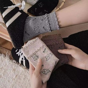 Lace Socks Women Mid Calf Sweet Puppy Print Breathable Sweat Absorbing Regular Casual Socks Solid Color Polyester Fiber - Product Image 3