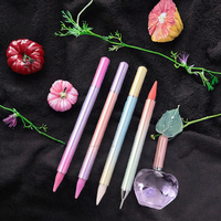 Stylo à double embout pour nail art, 4 couleurs, manche métallique, embout cranté, pointe douce pour usage professionnel et DIY