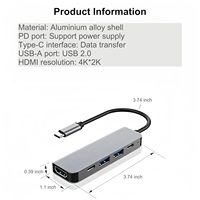 SYONG Hub USB C 5 en 1 con HDMI 4K, USB 3.0, USB 2.0 y 2 puertos Tipo C para Computadora Portátil, en Stock