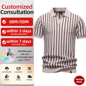 <span class=keywords><strong>Polo</strong></span> de Punto para Hombre, Cuello Camisero, Rayas Verticales en Contraste, Ropa Casual de Negocios, Venta al Por Mayor OEM - Product Image 1