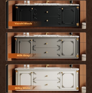 Meuble de salle de bain mural multifonctionnel intelligent avec miroir, vasque en céramique sans joint, panneau en chêne rétro français Gaoding. - Product Image 4
