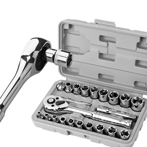 Jeu de 22 outils à douilles, clé à cliquet réversible 72 dents 1/4" et 3/8", douilles hexagonales, outil de réparation manuel, directement de l'usine - Product Image 2