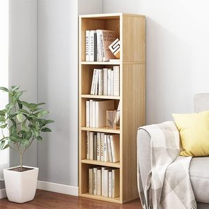 Bibliothèque multifonctionnelle en bambou à 5 niveaux, étroite, haute, autoportante, avec étagères ouvertes, pour bureau et salon - Product Image 1