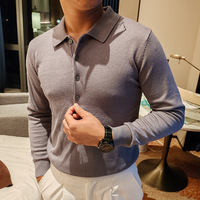 Pull tricoté épais à manches longues pour homme, coupe ajustée, col rabattu, style britannique jeune et tendance, collection automne/hiver