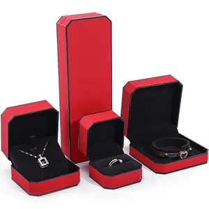 Han Hong Velvet Inside Wholesale High-end Luxury Custom Logo Leather Jewelry Box Packaging Necklace Earrings Red Jewelry Box