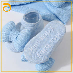 Algodón acanalado bebé sombrero calcetines conjunto bebé grandes lazos de pelo <span class=keywords><strong>turbante</strong></span> 0-12 meses recién nacido Beanie Calcetines - Product Image 6