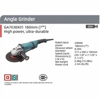 Meuleuse d'angle industrielle mini 180 mm 7 pouces de haute qualité 220 V haute puissance 2400 W pour le polissage, le meulage et la découpe