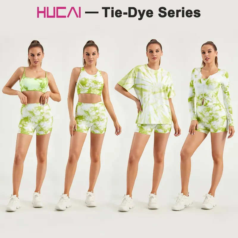 HUCAI kundenspezifisch Spandex slim fit Doppelend Reißverschluss lange Ärmel Krawatte Farbstoff Fitness-Bildschirm Überzug Yoga-Hemd für Damen