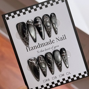 TSZS Juego de 10 <span class=keywords><strong>Uñas</strong></span> Postizas Acrílicas de Estilo Punk de Lujo, <span class=keywords><strong>Uñas</strong></span> <span class=keywords><strong>Francesas</strong></span> con Flores Talladas en 3D, <span class=keywords><strong>Uñas</strong></span> Postizas Hechas a Mano - Product Image 4