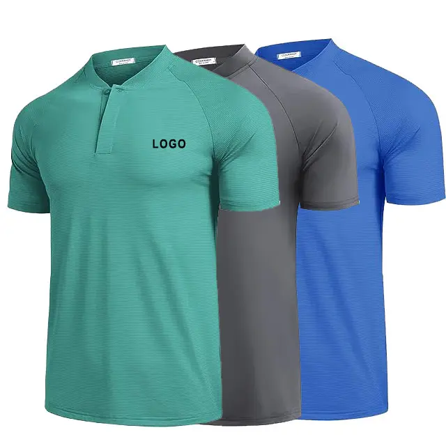 Polo de Golf de secado rápido para hombre, camisetas Henley de manga corta, venta al por mayor, ropa activa, sin cuello polo deportivo atlético, camiseta para hombre