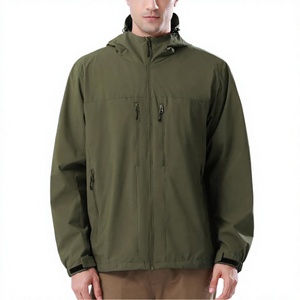 Blouson bomber pour homme, vert olive, à capuche, imperméable, coupe-vent, fermeture éclair, poches avant, vêtements de plein air formels, saison d'automne, coupe régulière - Product Image 1