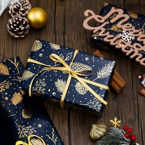 Homeral Christmas Wrapping Paper 17in x 32.8ft Navy Blue Gold Pine Cone Metallic Shine Gift Craft Recyclable - Product Image 3