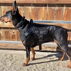 户外战术狗皮带和项圈训练宠物工作背心吊带衣服大型狗项圈和皮带套装