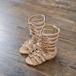 Sandales d'été pour enfants, nouvelles chaussures respirantes en cuir pour filles, fourrure, bottes longues, décontractées, collection 2021 - Product Image 4
