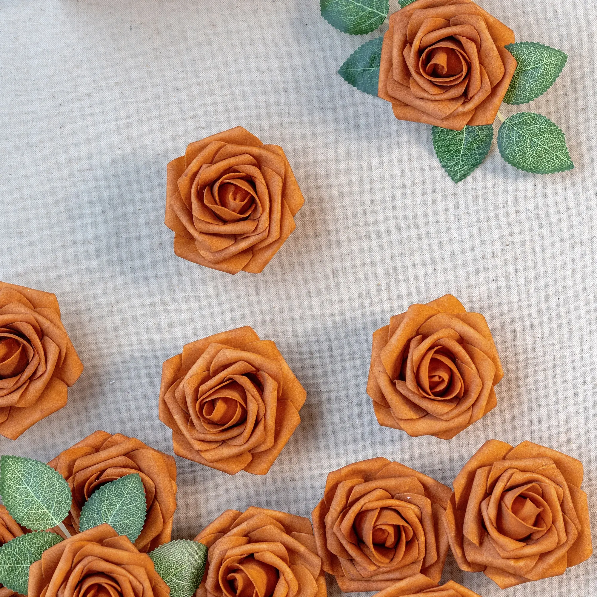 Wholesale Silk Rose Artificial Flowers Bouquet Decorative Flowers For Home Wedding Decor Burnt Orange Rose Artificial Flower