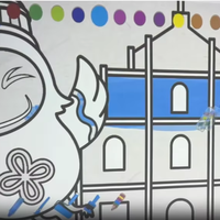 Jeu de peinture interactif avec projection laser sur grand écran, interaction par dessin et pulvérisation
